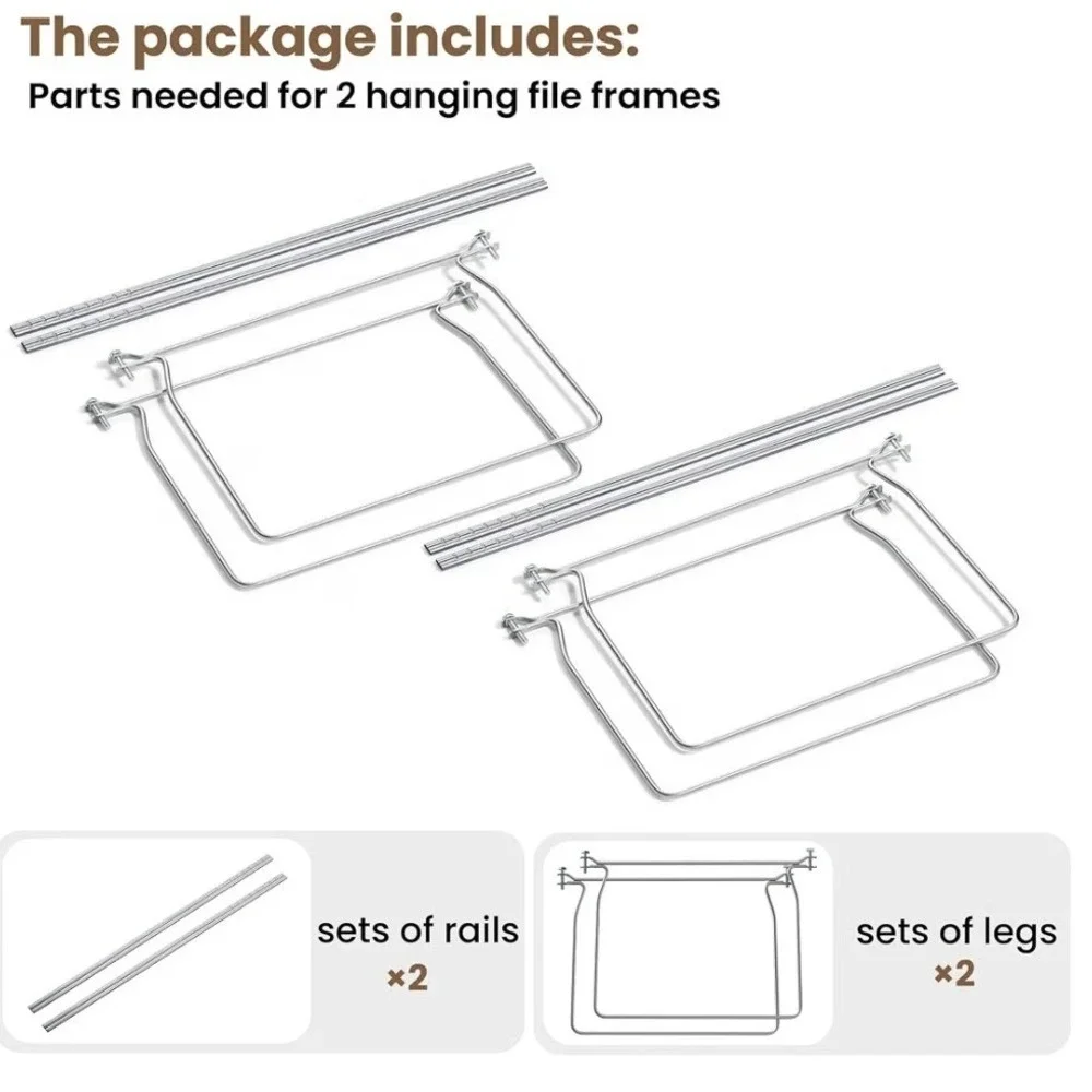 Hanging File Folder Frame 2 Pack Black Adjustable Metal Letter Size Office LPN